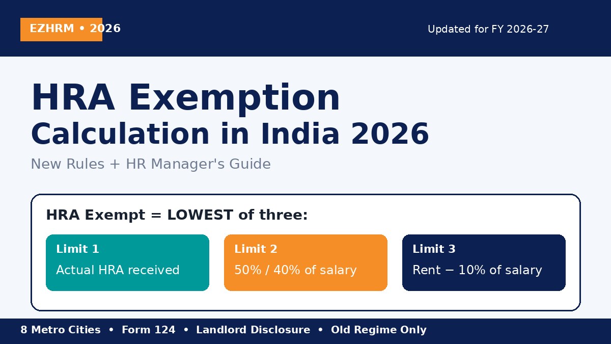 HRA exemption calculation India 2026 formula and new rules infographic